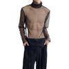 High Collar Transparent T-shirt Streetwear Mesh Top Men Chic Long Sleeve T-shirt  Party