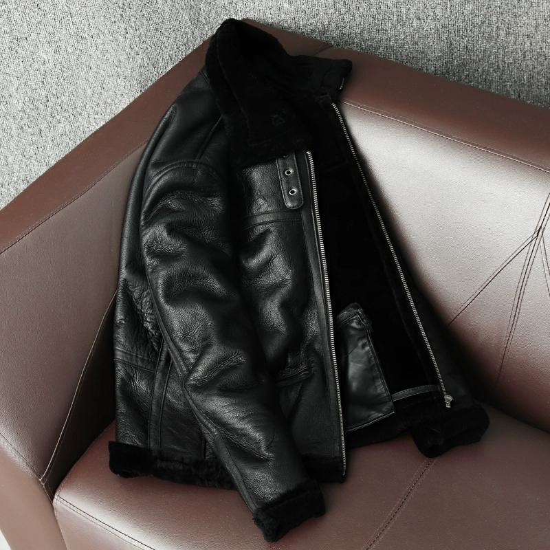 Genuine Leather Jacket Men Winter Coat with Lamb Wool Fur Lining Thickened Warm Sheepskin Outerwear