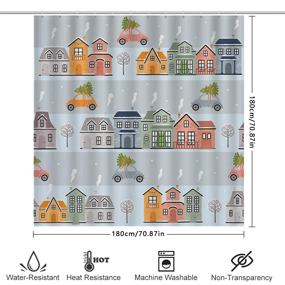 Charming House Car Christmas Tree Print Shower Curtain Home Decoration Waterproof Bathroom Wall Hanging Decorations For Kids Bat