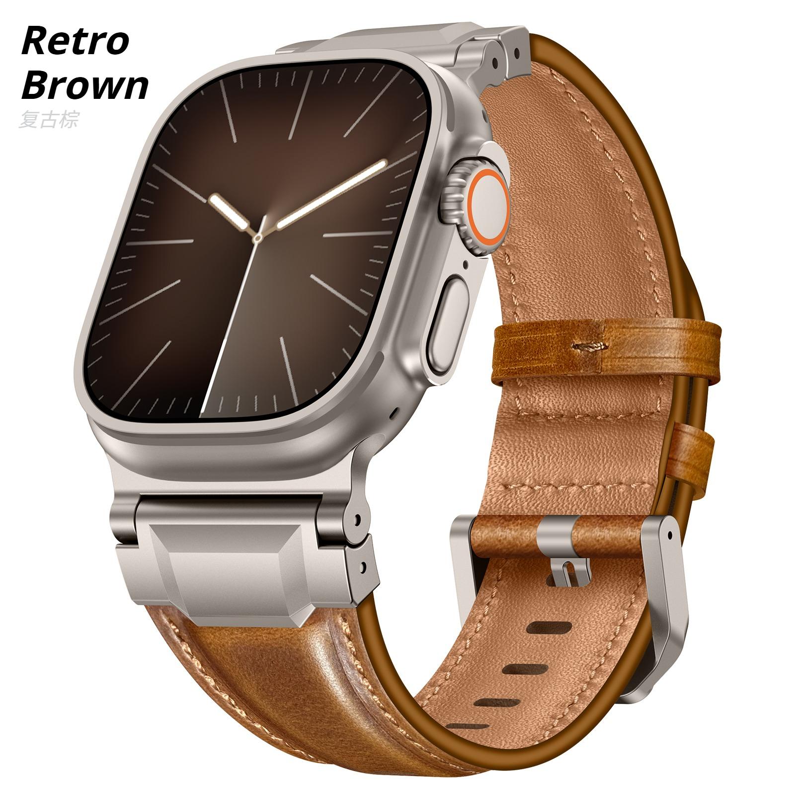 

LUJING Genuine Leather Band for Apple Watch Ultra 3 2 49mm Business Men Strap for iWatch Series 11 10 9 8 7 6 SE 46mm 45mm 44mm S11/10 46mm &Basic Color коричневий