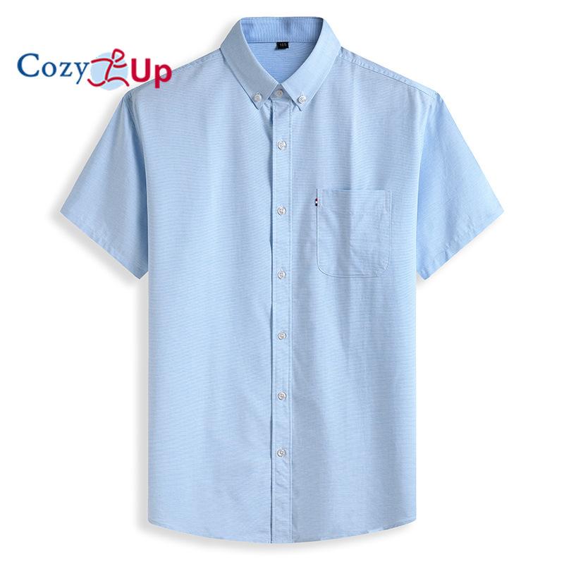 Cozy Up Men's Oxford Shirt Short Sleeve Regular Fit Button Down Collar Casual Shirts with Pocket Light Blue
