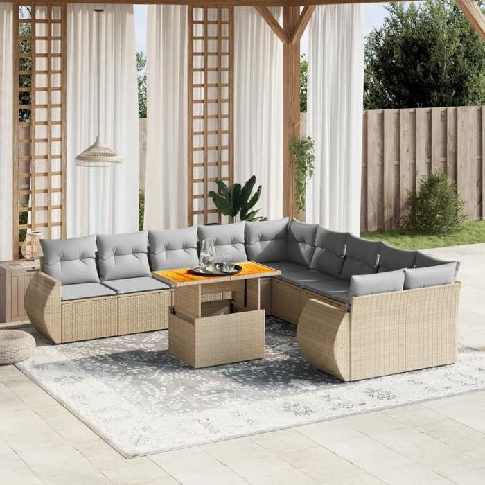 VidaXL Garden Lounge Set with Cushions 11 Pcs, Patio Sofas, Patio Furniture Set, Outdoor Furniture, Beige 3272389