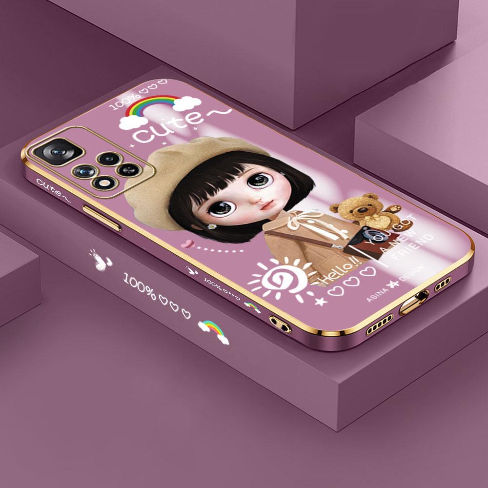 For Redmi Note 13 Pro 12 Pro 12S 11 Pro 11S 10S OPPO A38 A77s A96 Realme C33 C65 OnePlus Cute Girl Pattern Soft Plated TPU Shockproof Phone Case