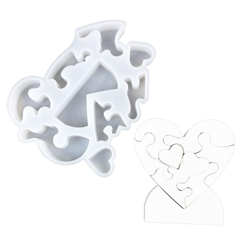 Desk Ornament Mould Flexible Silicone Mold for Love Heart Puzzle Shaped Decoration Gypsum Mold Jewelry Making Supplies