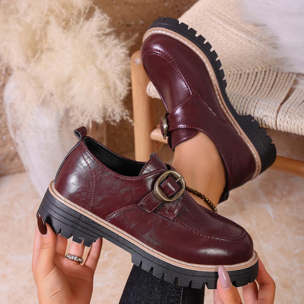 2025 new foreign trade large size loafers Lunfeng small leather shoes women's autumn new Japanese loafers with thick soles
