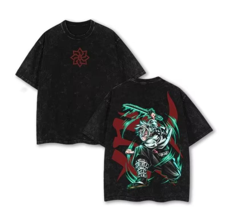 Japan Anime Demon Slayer Printed Tshirt Mens and Womens Washed Tshirt High Quality Vintage Cotton Tshirt YK Tops