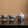Gilded Silver Lotus Blue & White Porcelain Tea Set