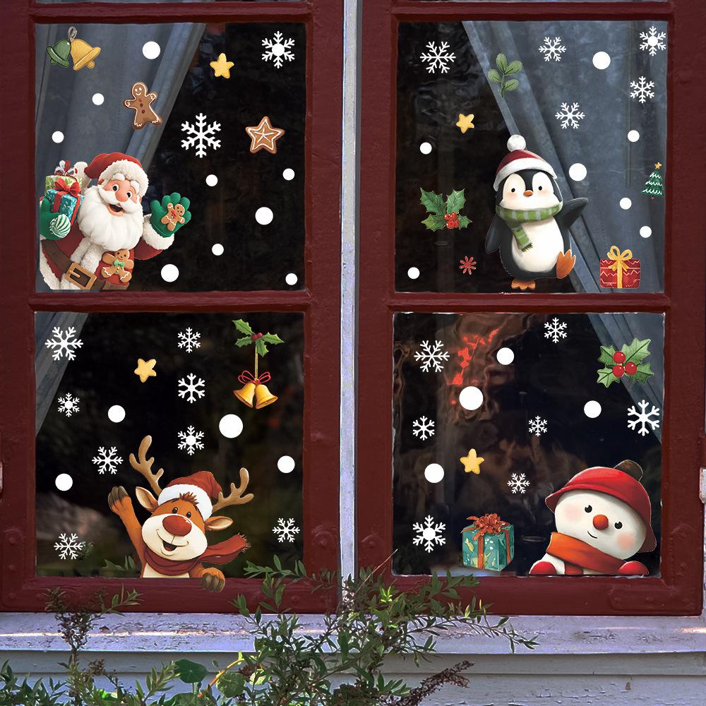 Creative Santa Claus Snowman Animal and Gift Atmosphere Decorative Glass Door and Window Stickers