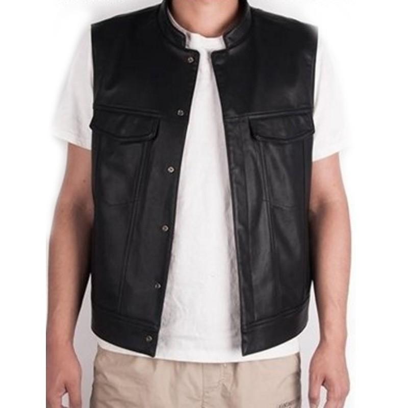 Classical Men Stand Collar Motorcycle Biker Vest Male Stylish Clothing Autumn Winter Men's Faux Leather Waistcoat