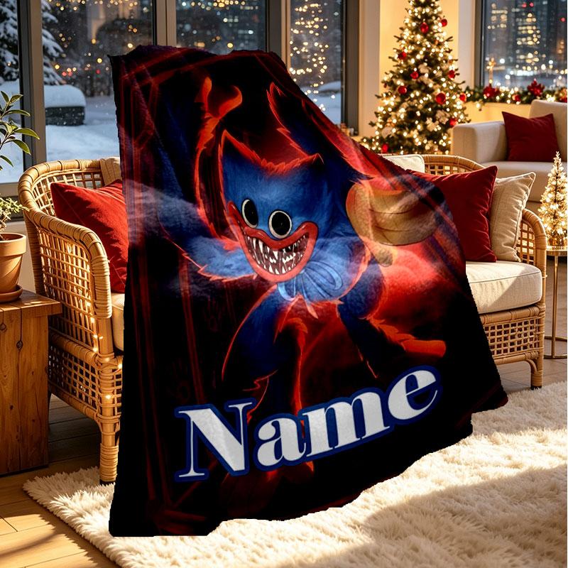 Custom Name Personalized Huggy Wuggy Print Blanket, Home Decor, Bedroom, Sofa, Camping, Couch, Gifts for Birthday Christmas