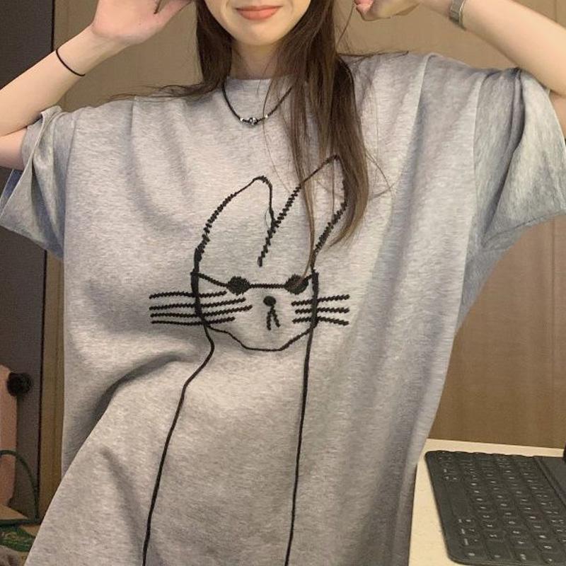 Sommermode Minimalistisch Altersreduzierend Rundhals Print Locker Lässig Einfarbig Vielseitig Oversize Kurzarm T-Shirt