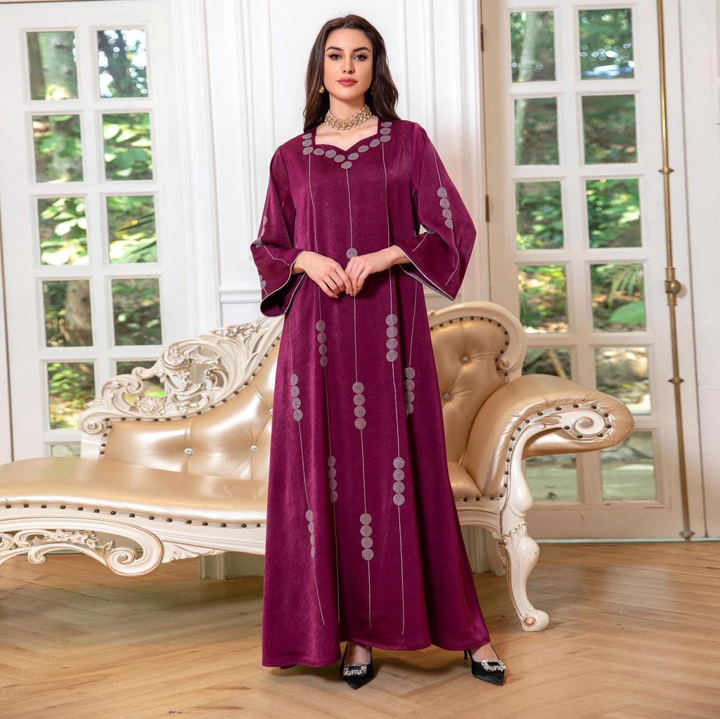 Dubai Satin Embellished Muslim Jalabiya Dress