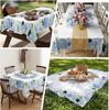Blue Flower Wreath Tablecloth Waterproof Rectangle Country Watercolor Floral Printed Tables Cover for Dinner Kitchen Party