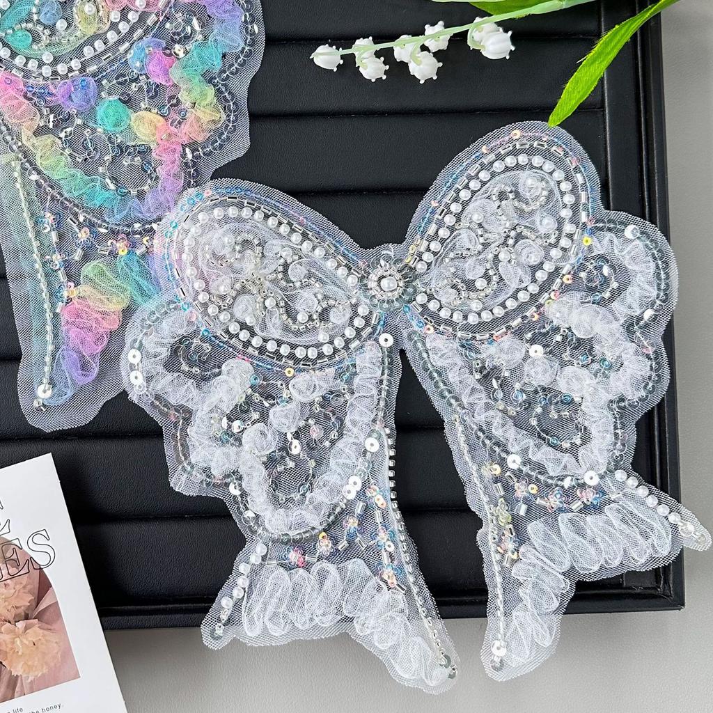 Netz Perlen Pailletten Spitze Schleife Vielseitiger Rock Pullover Stoffaufkleber Dekorative Bekleidungsaccessoires
