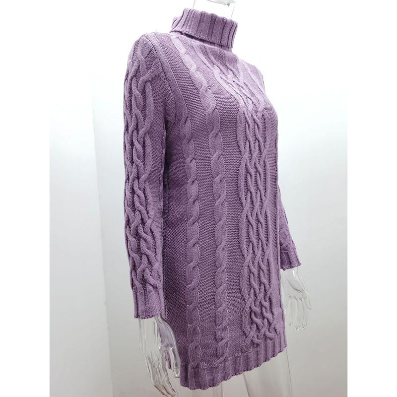 Autumn and Winter Long Sleeve Casual Knitted Sweater Dress Women Vintage Slim Fit Solid Knitted Dress Women Elegant Turtleneck Sexy Lady Dresses 24905