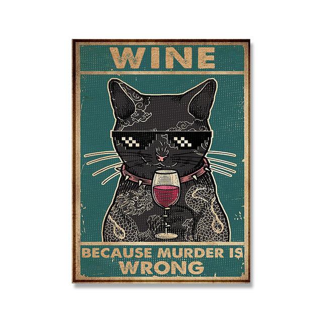 Cartoon Funny Cat Posters And Prints Vintage Canvas Painting Wall Art Pictures For Living Room Kitchen Wine Cuadros Home Decor