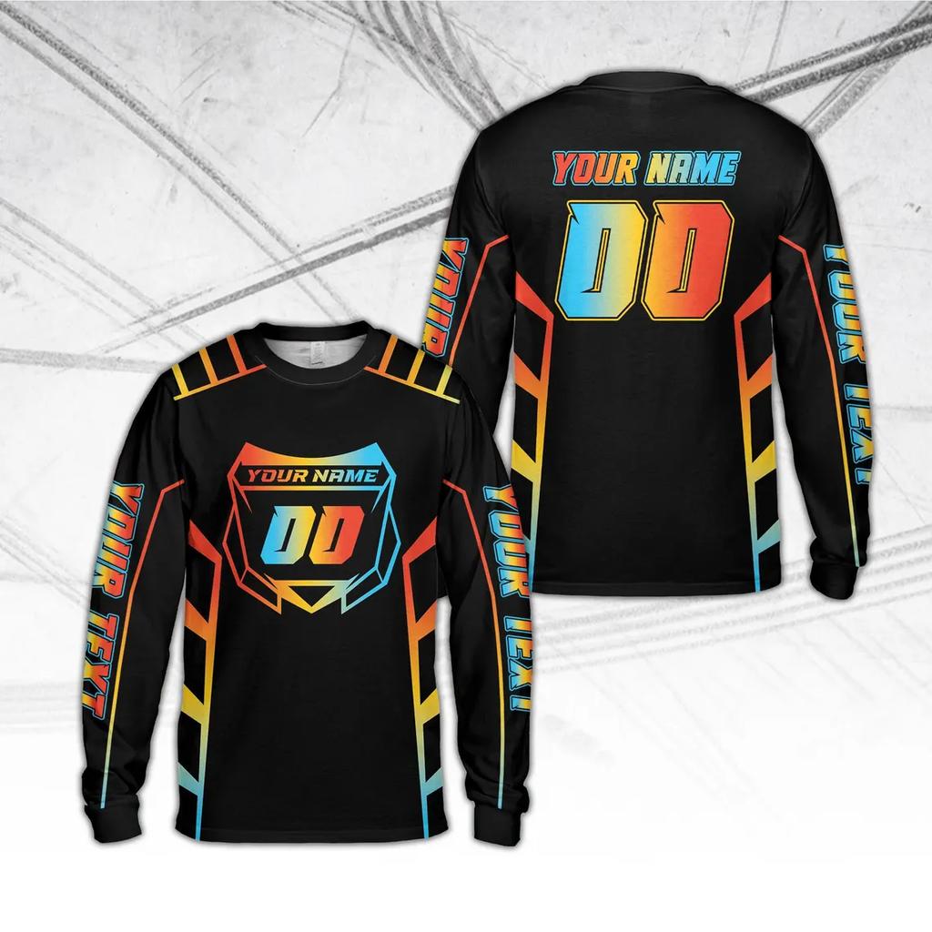 Custom Name Number Gradient Motocross Jersey Long Sleeve Racing Shirt Personalized Text Dirt Bike Sports T Shirts For Men Women