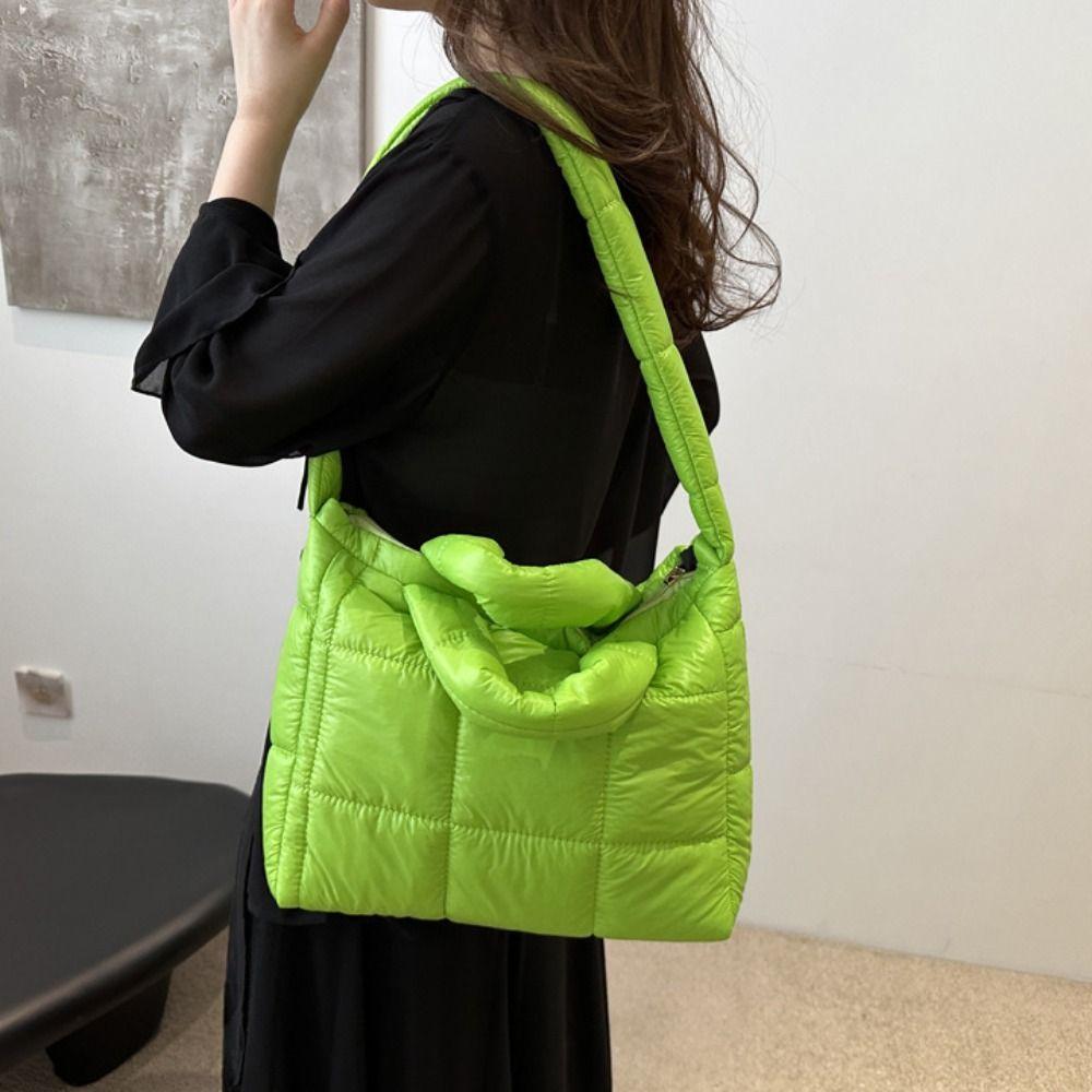 Solid Color Cloud Tote Bag Nylon Puffy Shoulder Bag Fashion Space Cotton Handbag  Girls