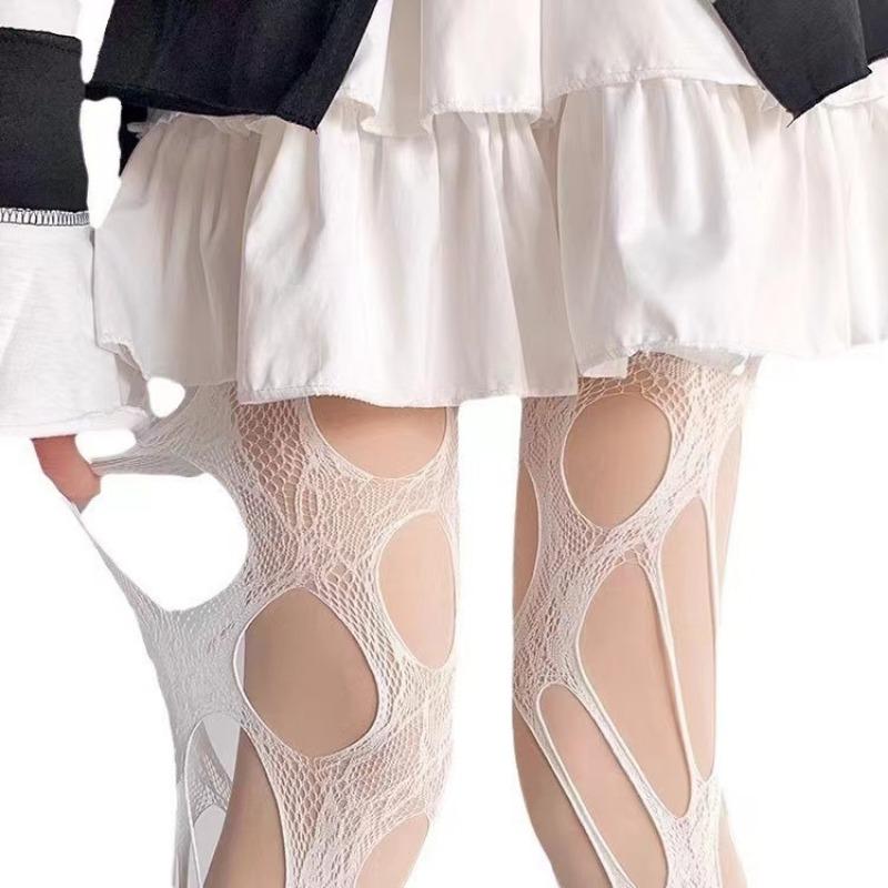 Sexy Punk Women Broken Hole Stocking Interor Fishing Net Socks Gothic Y2k Lace Torn Party Underwear Pantyhose