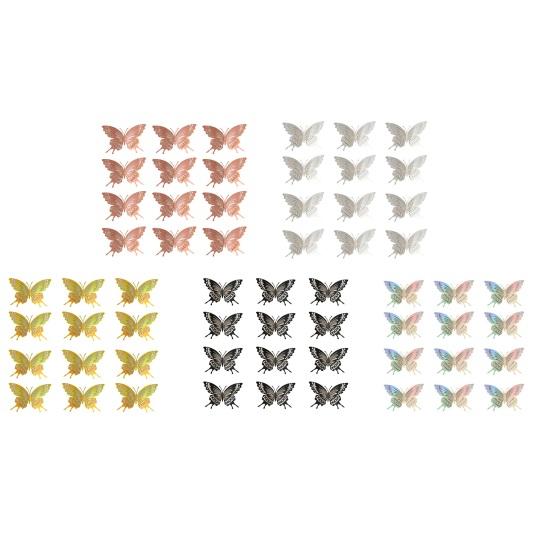 12 Pcs Butterfly Wall Decor 3D Hollow Butterflies Sticker for Birthday Cake Cupcake Toppers Removable DIY Mural Art for Room Office Bedroom