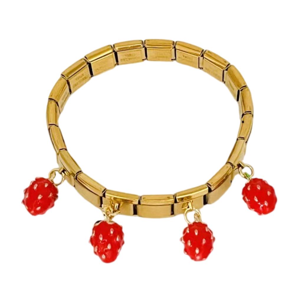 Stylish Strawberry and Cherrys Designs Stainless Steel Bracelet for Trendy Women and Teens With Adjustable Fit