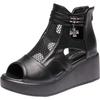 Women's Spring Summer Mesh Peep Toe Big Size Cool Boots Thick Sole Non Slip Hollow Out Cover Heel Ankle Boots Wedges Sandals