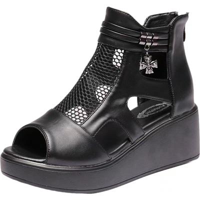 Dámské Jaro Léto Síťované Peep Toe Velké Velikosti Cool Kozačky Silná Podrážka Protiskluzové Duté Krytý Podpatek Kotníkové Boty Klínky Sandály