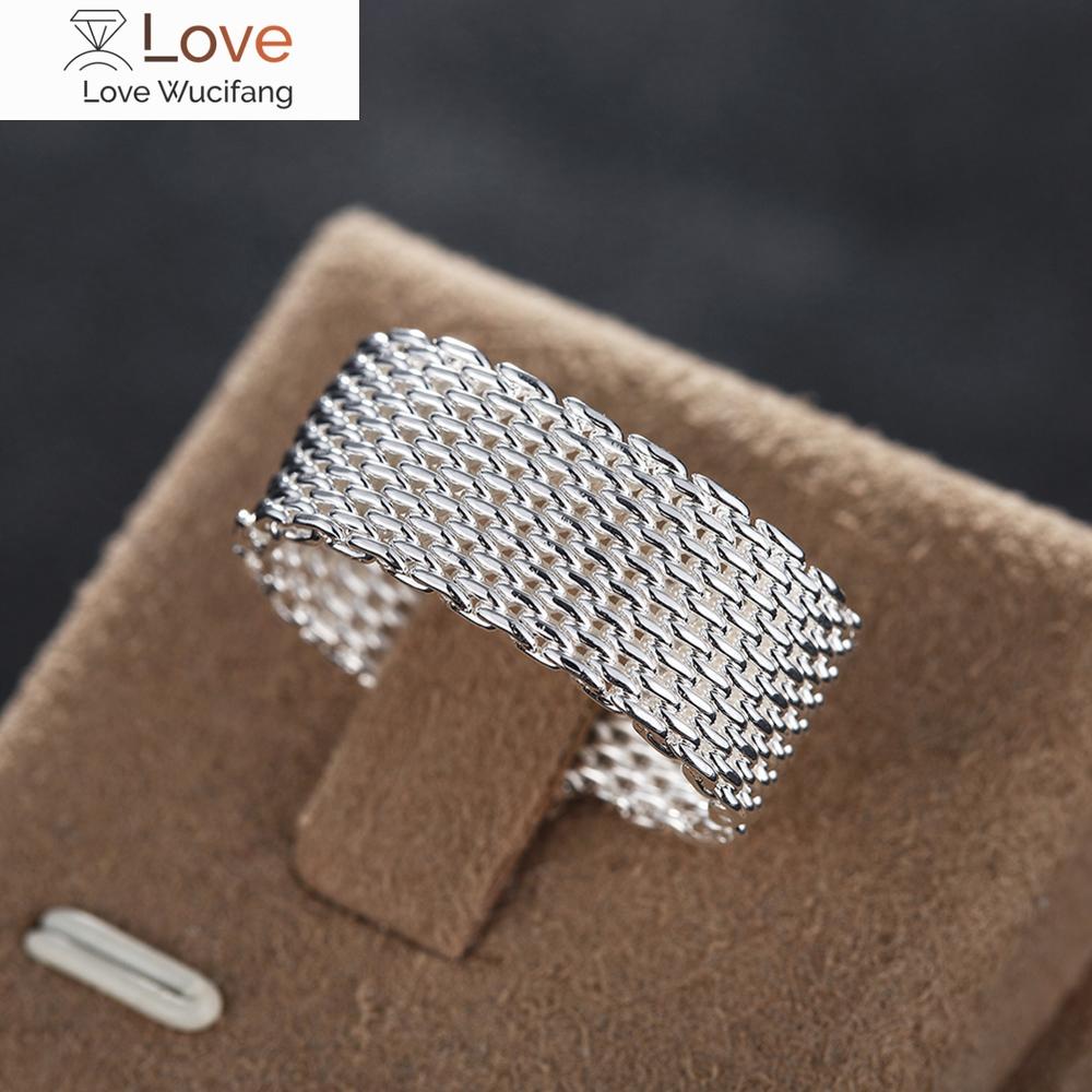 Nytt mode bred silverring kvinnliga kvinnor solid 925 sterling silver ring flätad mesh ring personliga silversmycken