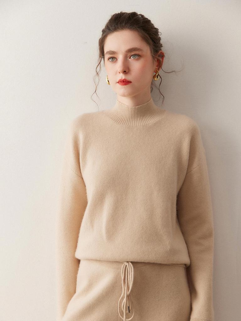 Women's Cashmere Half-High Neck Knit Sweater - Versatile, Loose-Fit, Slimming, Warm Base Layer