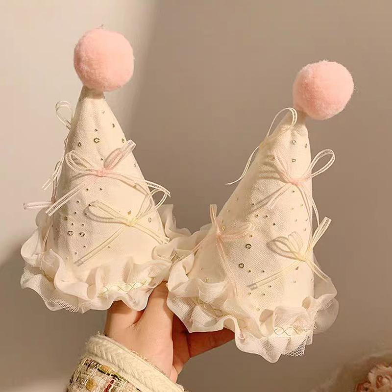 Söt rosett pompom födelsedagshatt hårspännen söt flickas huvudbonad fest håraccessoarer barn fotograferingsrekvisita