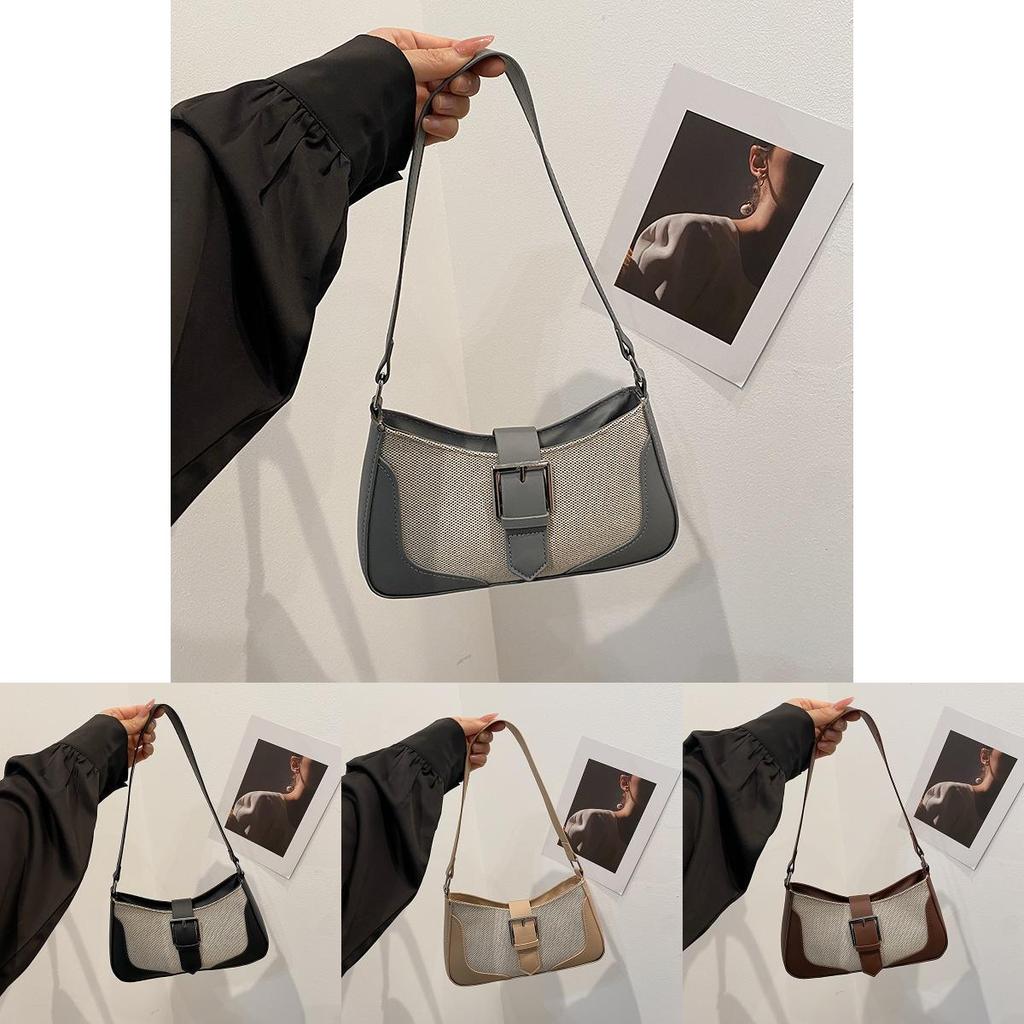 Vintage Contrasting Color Underarm Purse With Large Capacity For Winter Wear