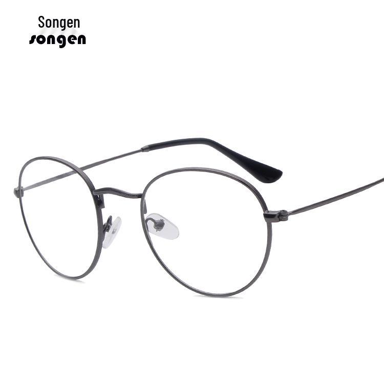 Retro Metal Round Patterned Edge Eyeglasses 3447 - Trendy Harajuku-Inspired Plano Glasses