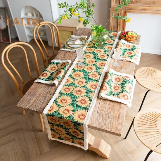 Tassel Placemat Pastoral Style Flower Oil Painting Aesthetical Round Shape Parties Weddings Banquets Table Decoration Dinner Mat