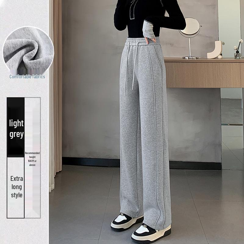 

Women s fleece-lined thickened winter sweatpants, loose cuffed, narrow or wide-leg, cotton casual pants for outdoor wear. M