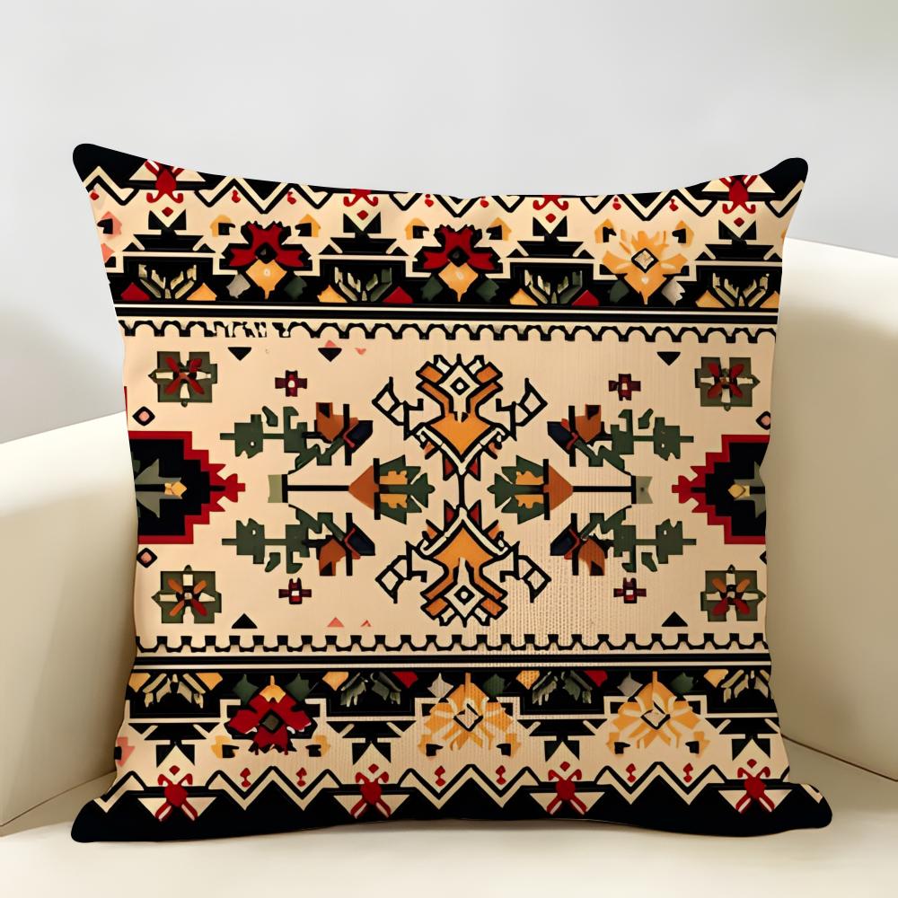 Federa Cuscino Kilim Turco Lino Naturale Tessuto Biologico Stampa Double-Face Traspirante Perfetta Per L'arredamento della Casa