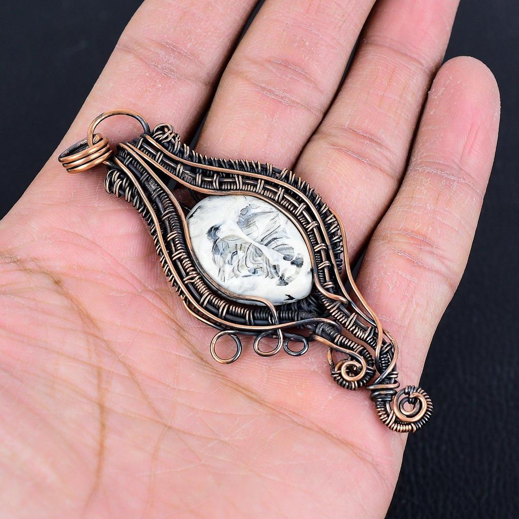 Lady Carved Face 999 Copper Wire Wrapped Pendant, Handmade Gemstone Pendant Jewelry, Gifts For Wife Brand New Pendant