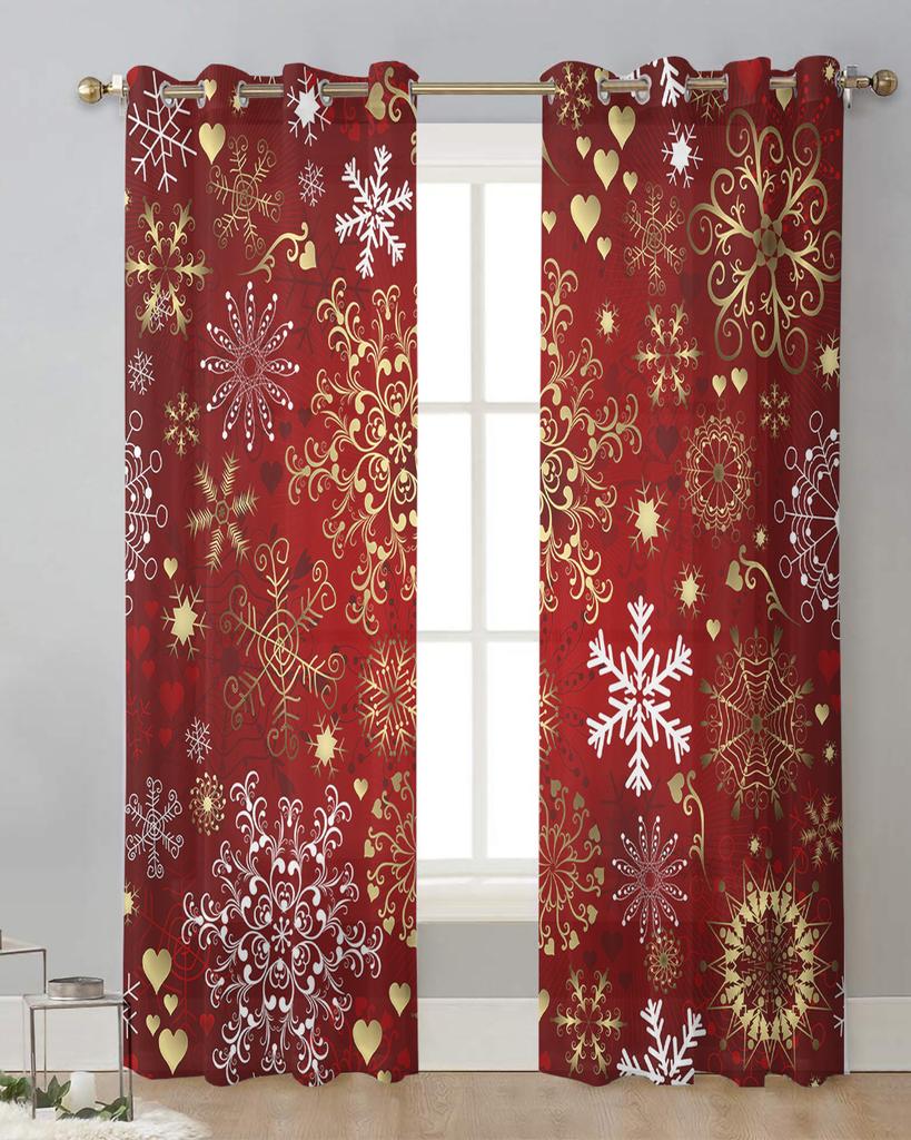 Christmas Snowflake Red Sheer Curtains for Living Room Decoration Window Curtains for Kitchen Tulle Voile Organza Curtains