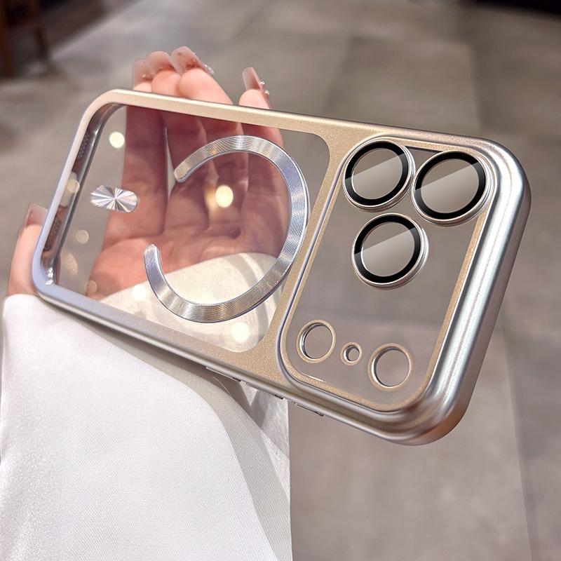 

для iPhone17 Роскошный Прозрачный Чехол с Гальваническим Покрытием Magsafe для iPhone 17 Pro Max 17Pro Air Оригинальный Мягкий ТПУ Защитный Чехол для Камеры For iPhone 15 серебряный
