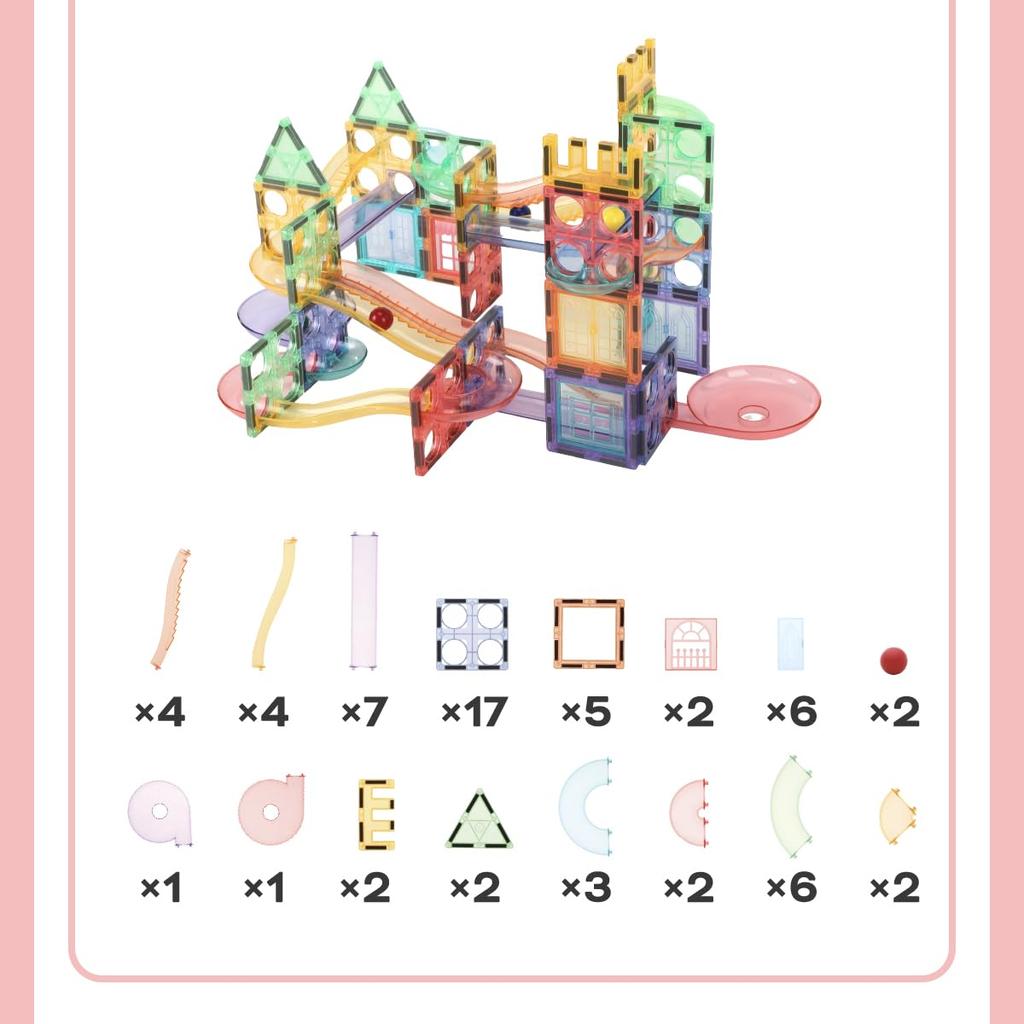 Magnetic Block Pitapare 108 Pieces Educational Toy Children Magnetic Tile Birthday Present Magnet Slope Set Ball Rolling Toy 3D Puzzle Brain Training