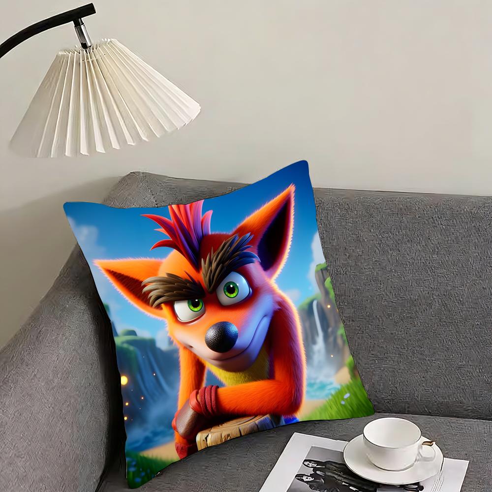 Game Cartoon Crashs B-Bandicoot Cushion Cover Reversible Plush Pillow Cover – For car, sofa, bedroom, perfect as a gift.