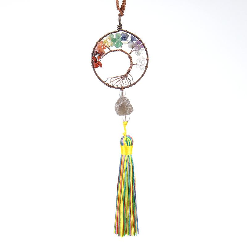 Woven Natural Gravel Crystal Rough Stone Life Tree Fringed Pendant Car Rearview Mirror Pendant Bag Decoration G16