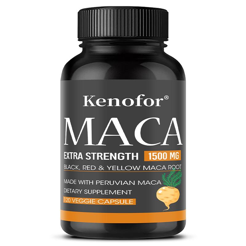Capsule di Radice di Maca 1500mg, Estratto di Radice di Maca Nero Rosso Giallo, 120 Capsule Vegetariane, Integratore Alimentare
