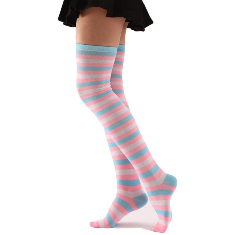 1Pair Striped Over Knee High Socks Thigh High Stockings Women Long Boot Socks