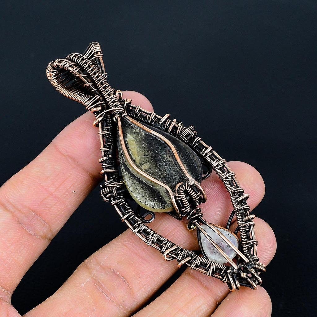 Septarian & Moonstone 999 Copper Wire Wrapped Pendant, Handmade Gemstone Tree Of Life Pendant Jewelry, Gifts For Wife Brand New Pendant