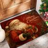 Poinsettia Plaid Christmas Floor Rug Checkered Green Leaf Berry Print Non Slip Carpet For Festive Season Home Entrance