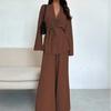 Women's V Neck Long Sleeve Top and Wide Leg Pants Two Piece Set Loose Casual Autumn Outfit