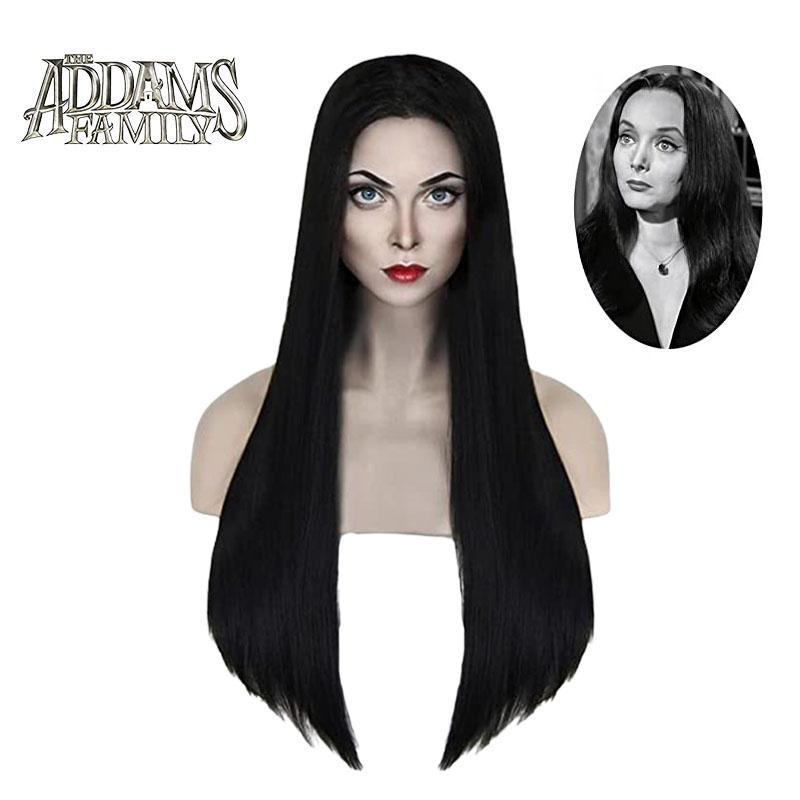 Wednesday Morticia Cosplay Wig Heat-resistant Hairpiece Addam Family Halloween Prop