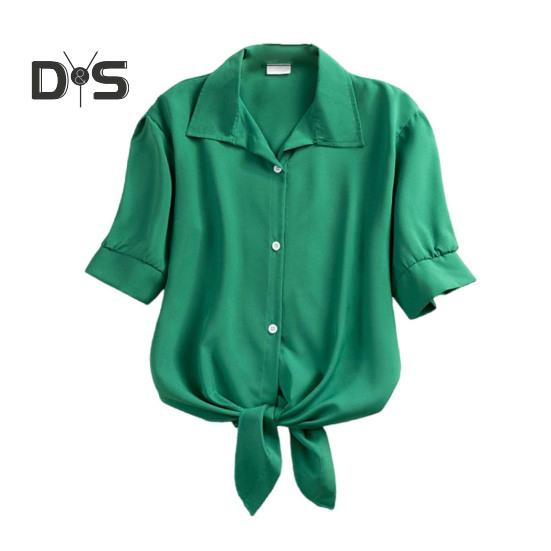 Women Shirt Summer Short Sleeve Casual Shirt Lapel Solid Color Breathable Women Blouse for Office Travel Party Daily Wear