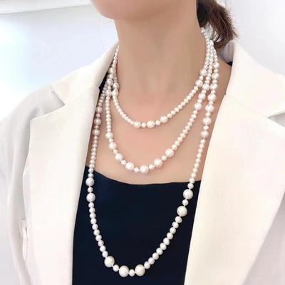 Double-layered Natural Pearl Necklace, Versatile and Elegant, a Clavicle Chain with a Unique Design, Long Sweater Chain for Women