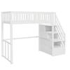 Letto a soppalco 90x200 con scala di sicurezza e contenitore, struttura del letto in legno massello di pino per bambini e adolescenti, bianco